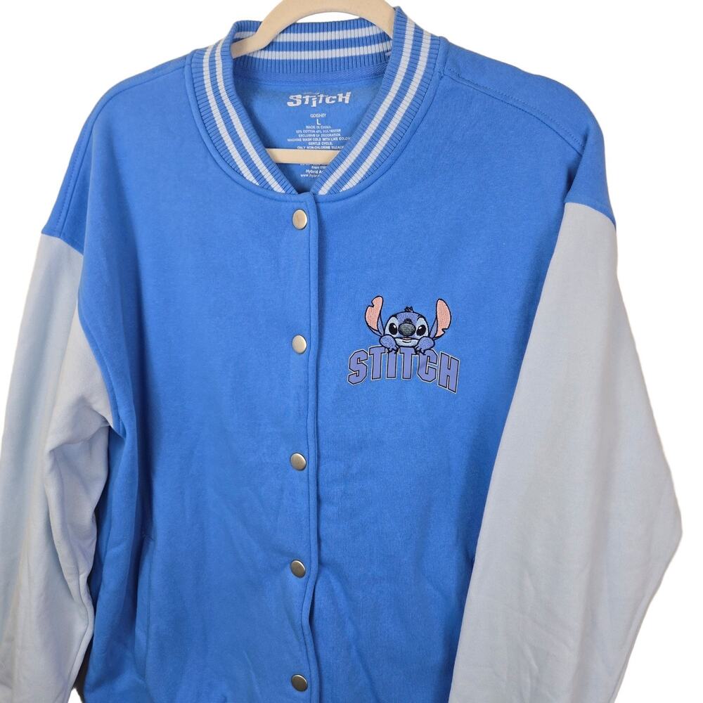 Disney Stitch Varsity Jacket Unisex L Blue Embroidered Cotton Blend GIRLHOODCORE